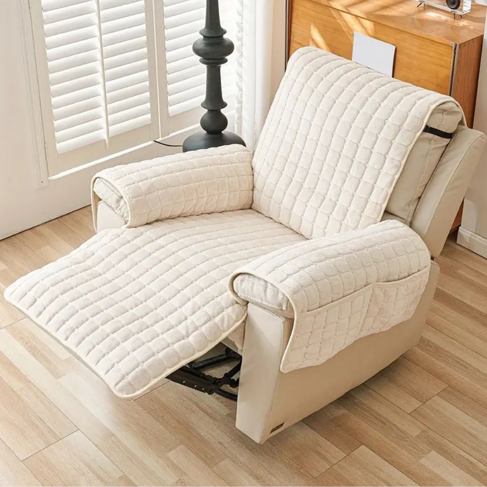 Protective Quilted Cover for Recliners with Storage Pocket