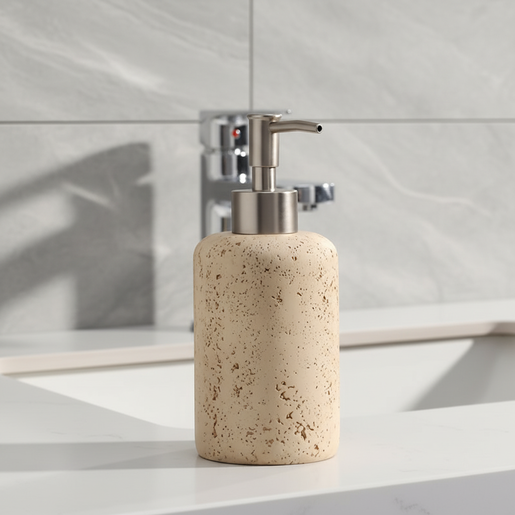 Soap Dispenser in Resin with Stainless Steel Pump - Stone Design