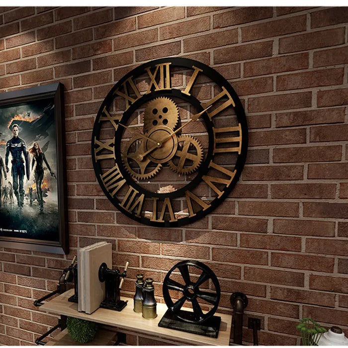 Wooden Wall Clock in Retro Industrial Style – Ironwood Finish