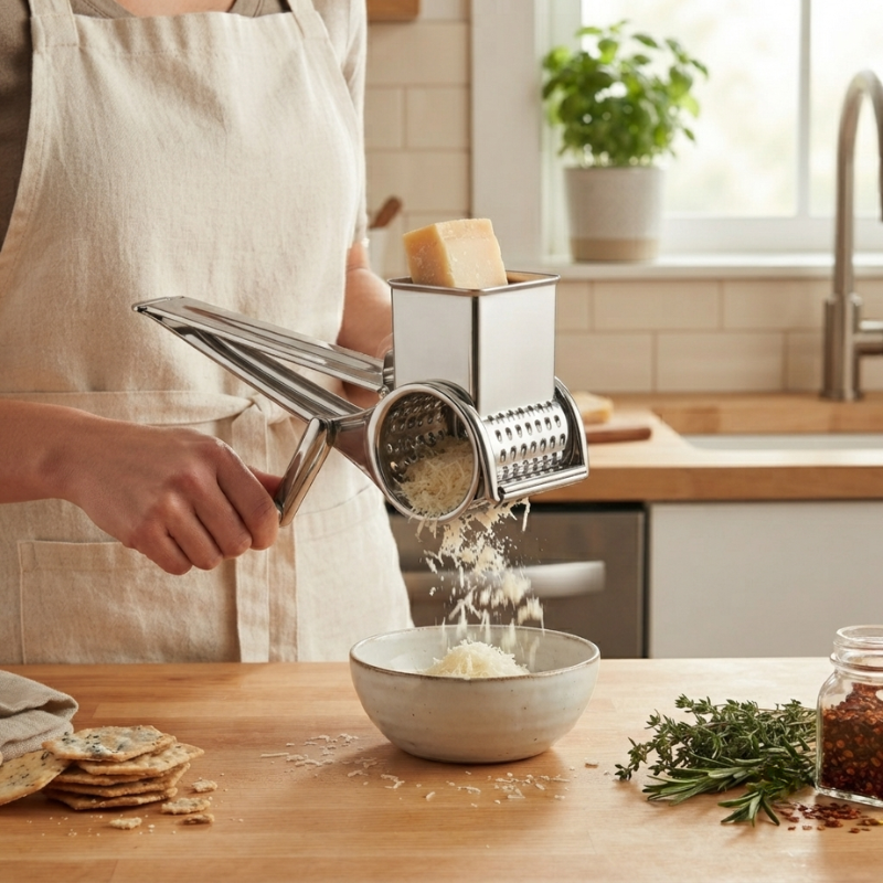 Versatile Manual Food Grater with Interchangeable Drums