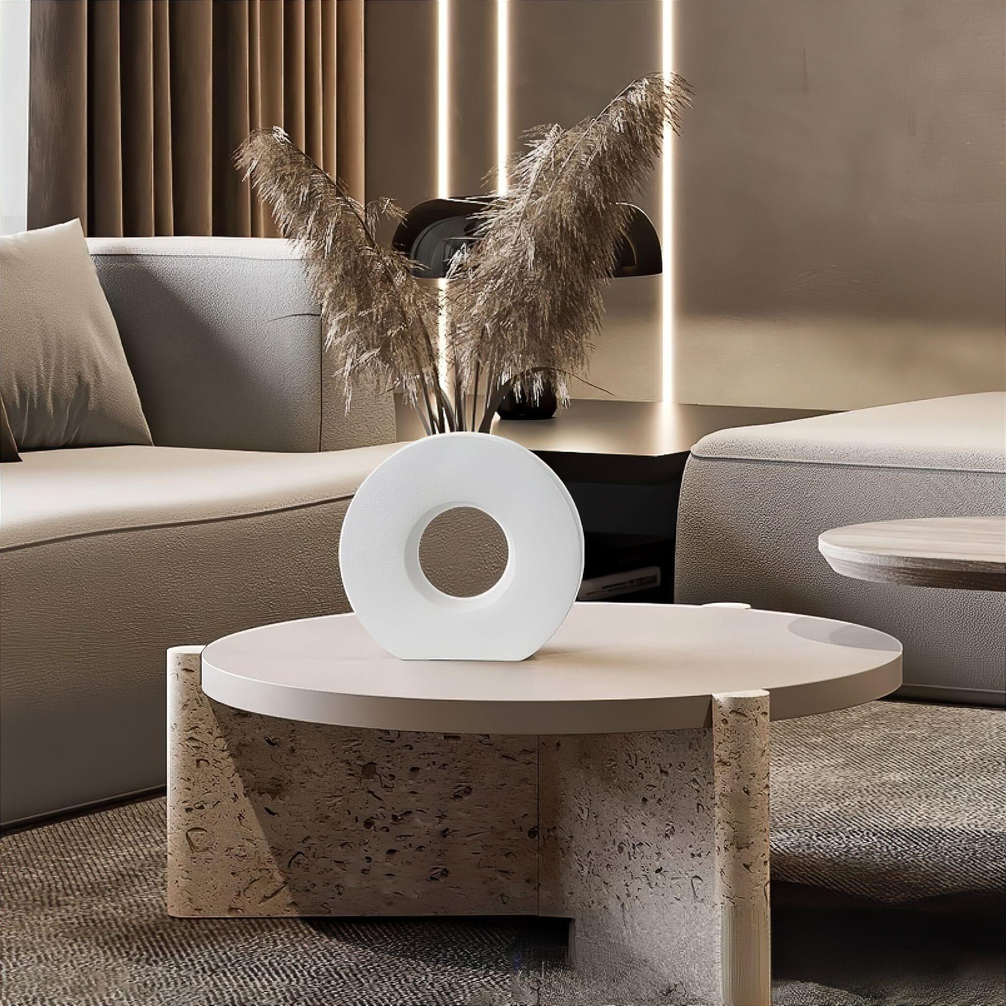 Contemporary Circle Vase with Matte Texture and Neutral Tones