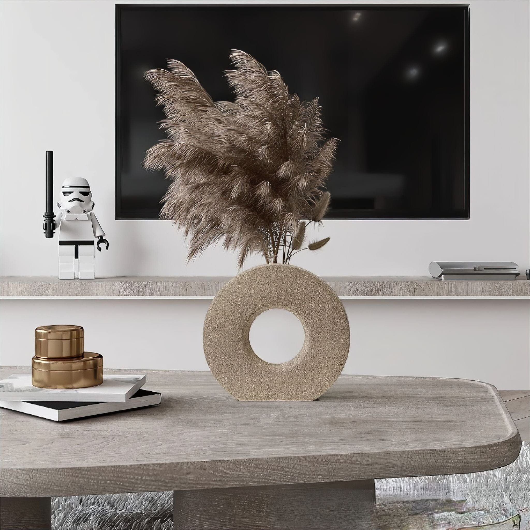 Contemporary Circle Vase with Matte Texture and Neutral Tones