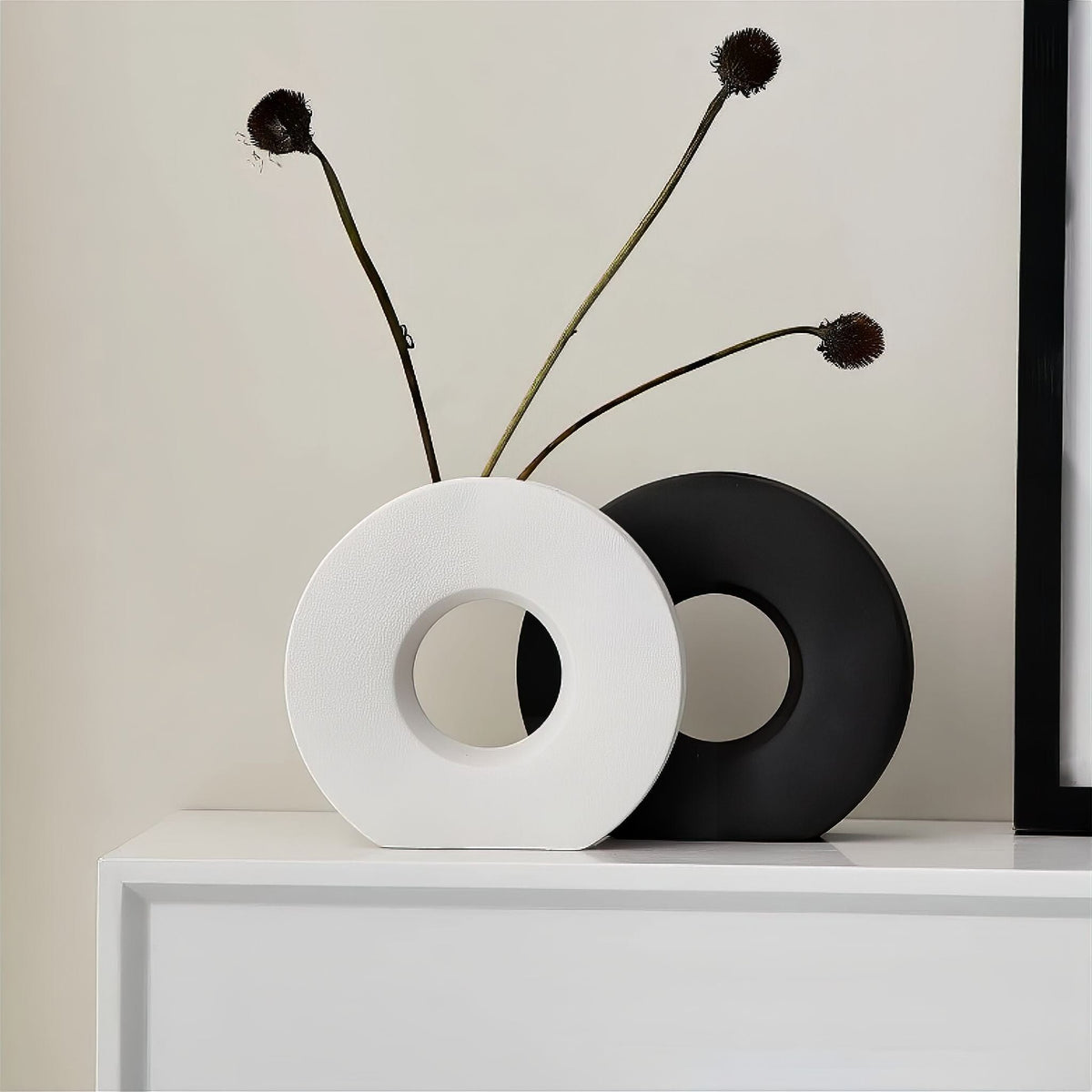 Contemporary Circle Vase with Matte Texture and Neutral Tones