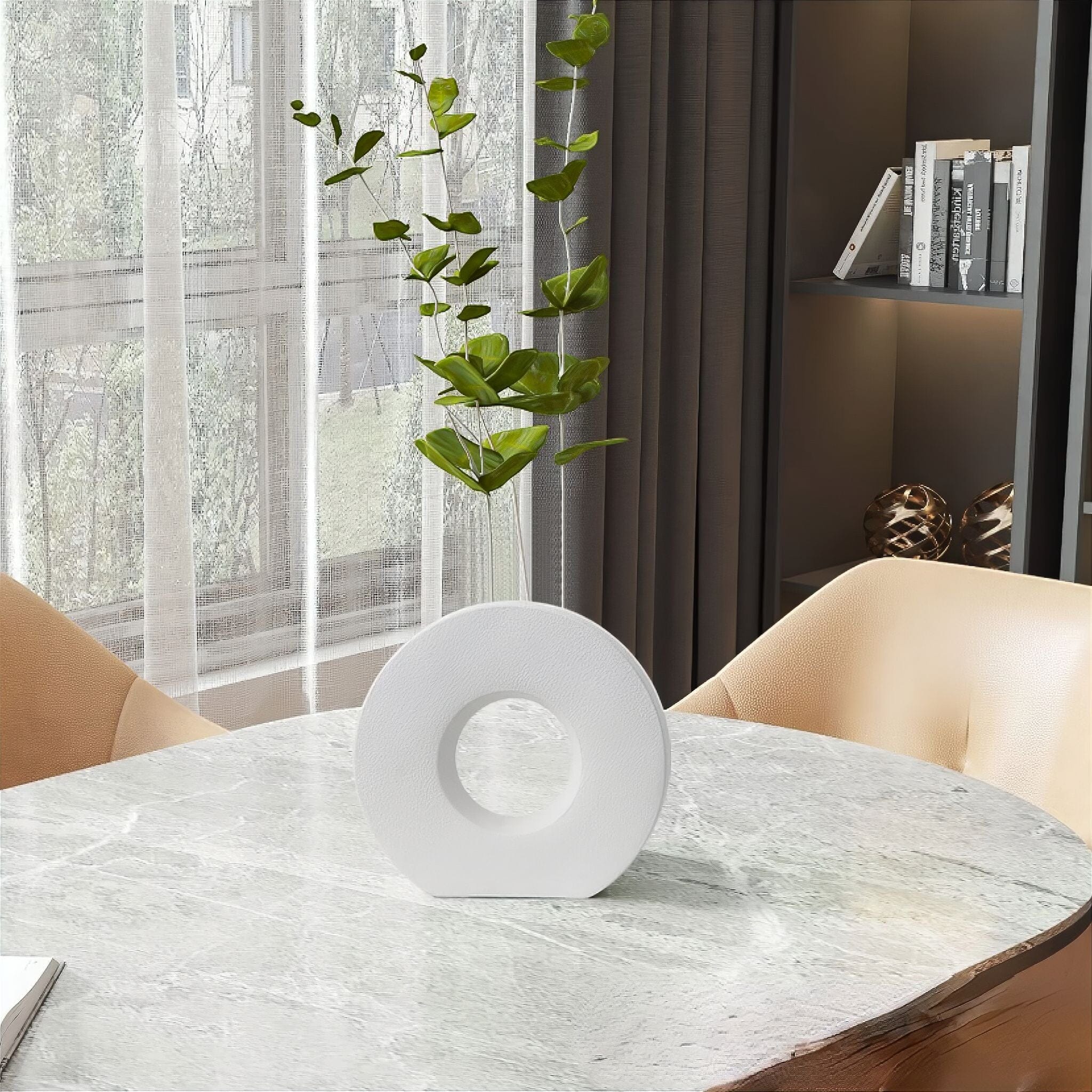 Contemporary Circle Vase with Matte Texture and Neutral Tones