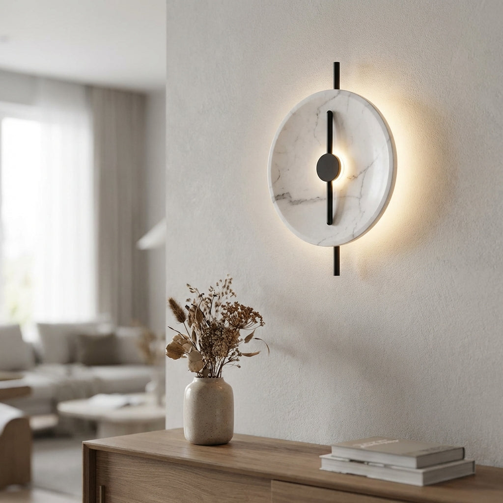 Marble-Style Round Wall Sconce