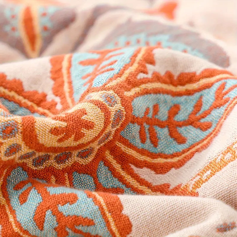 Charming Floral Blanket in Cream with Vibrant Accents