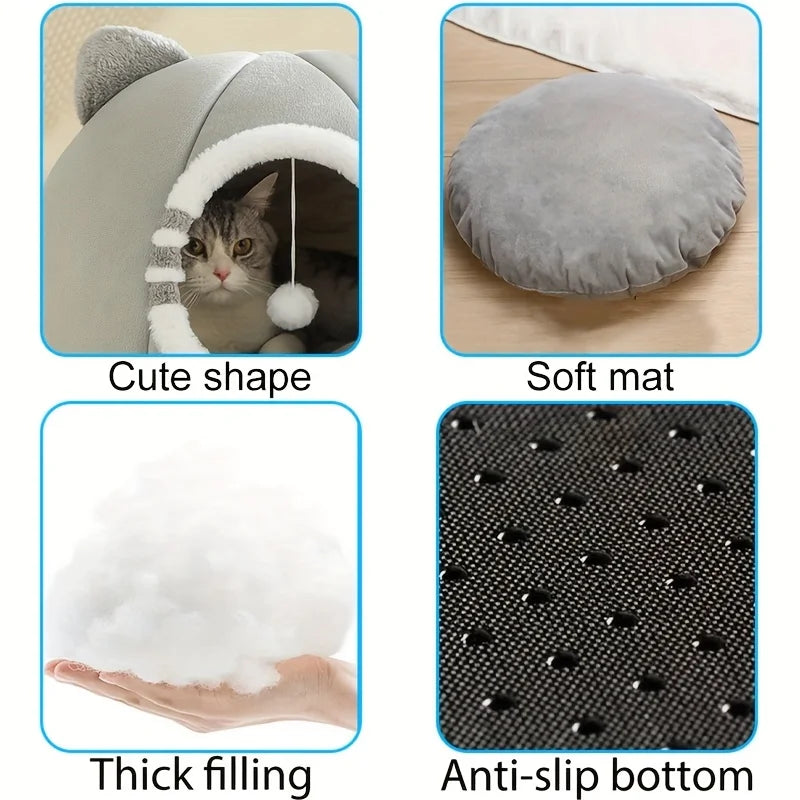 PurrNest Cozy Cat Hideaway – Soft Plush Bed with Washable Cover