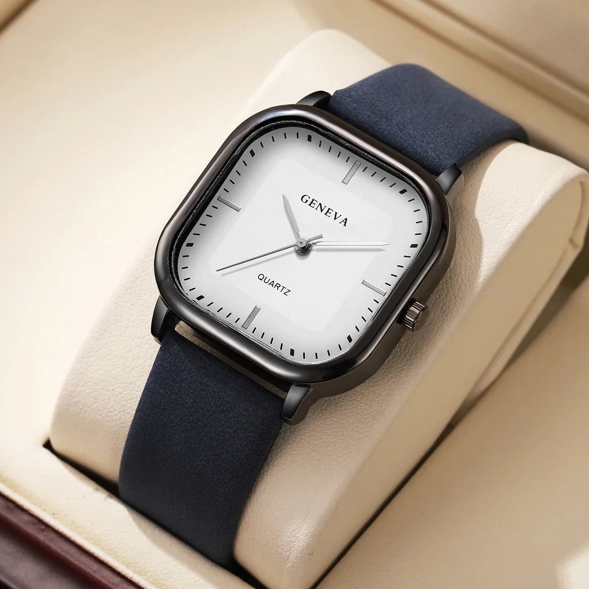 Nexus Square Quartz Watch for Men – Sleek Leather Band, 35mm Dial