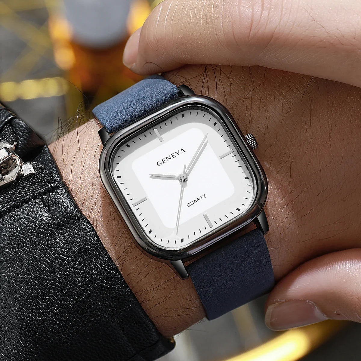 Nexus Square Quartz Watch for Men – Sleek Leather Band, 35mm Dial
