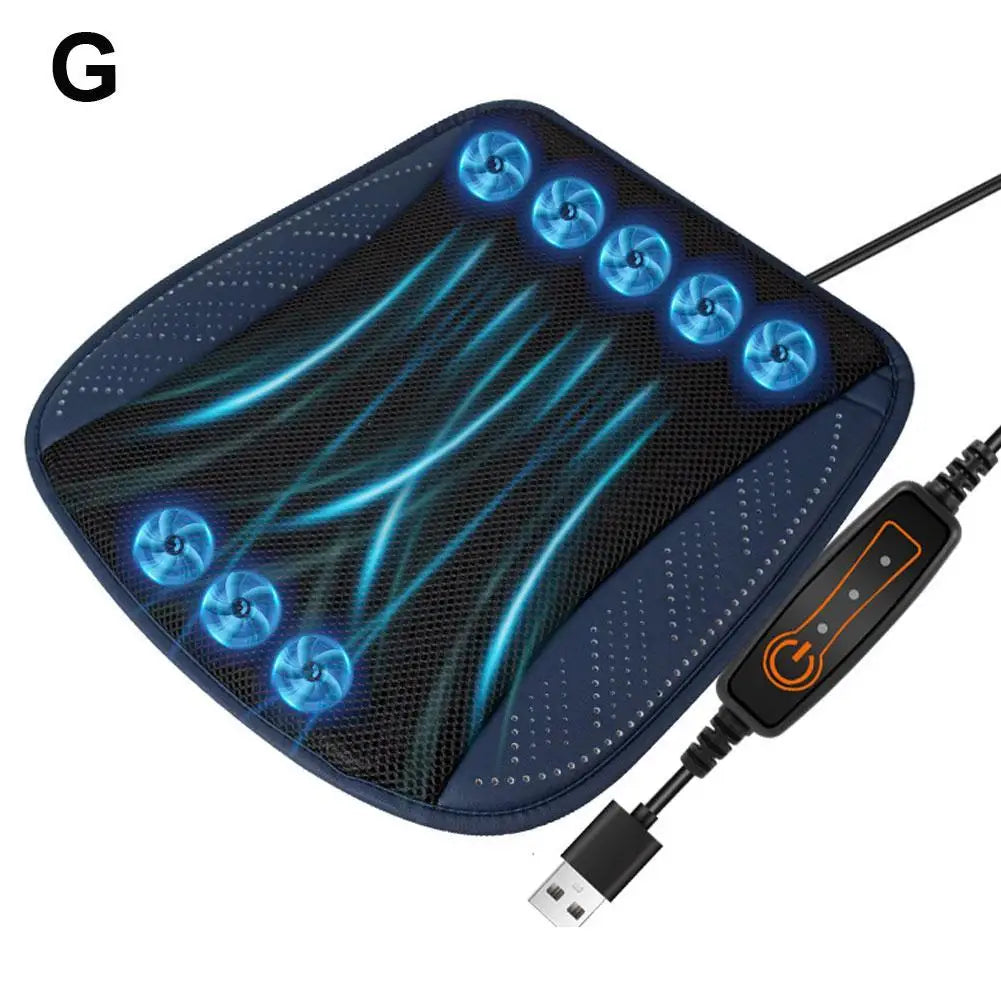BreezyDrive Car Seat Cooler with 5 Adjustable Fans – USB-Powered Ventilated Cushion for Summer Comfort
