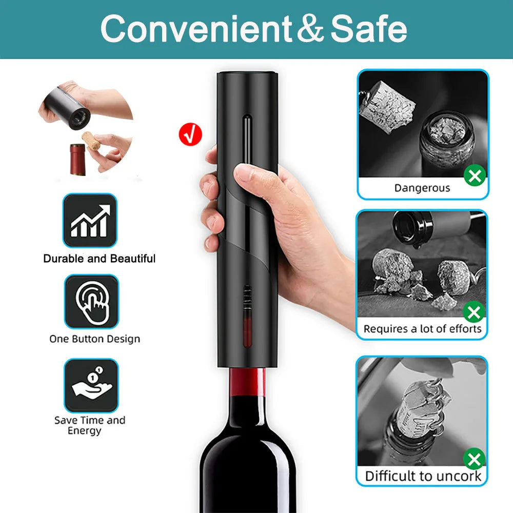Effortless Electric Wine Opener with Foil Cutter – Cordless Convenience