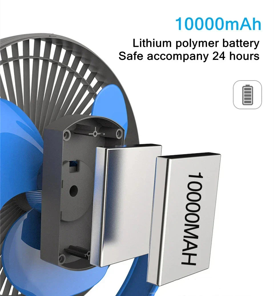 Clip-On USB Rechargeable Fan with 10000mAh Battery – Portable Design