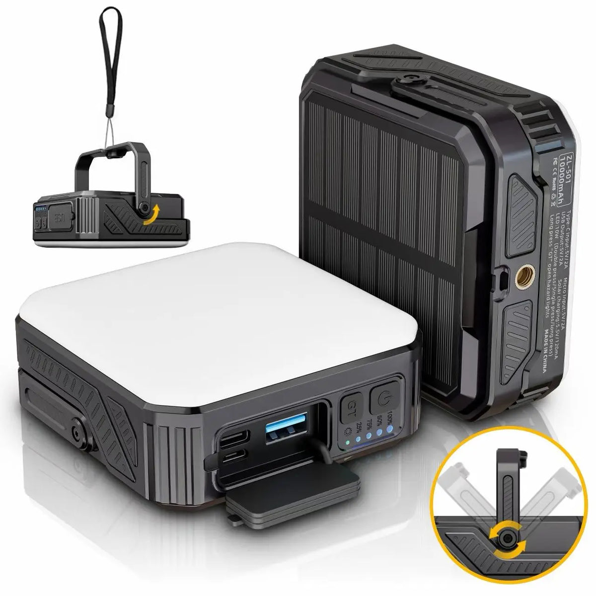 SunCharge Pro 15W Solar Power Bank with Integrated Lighting