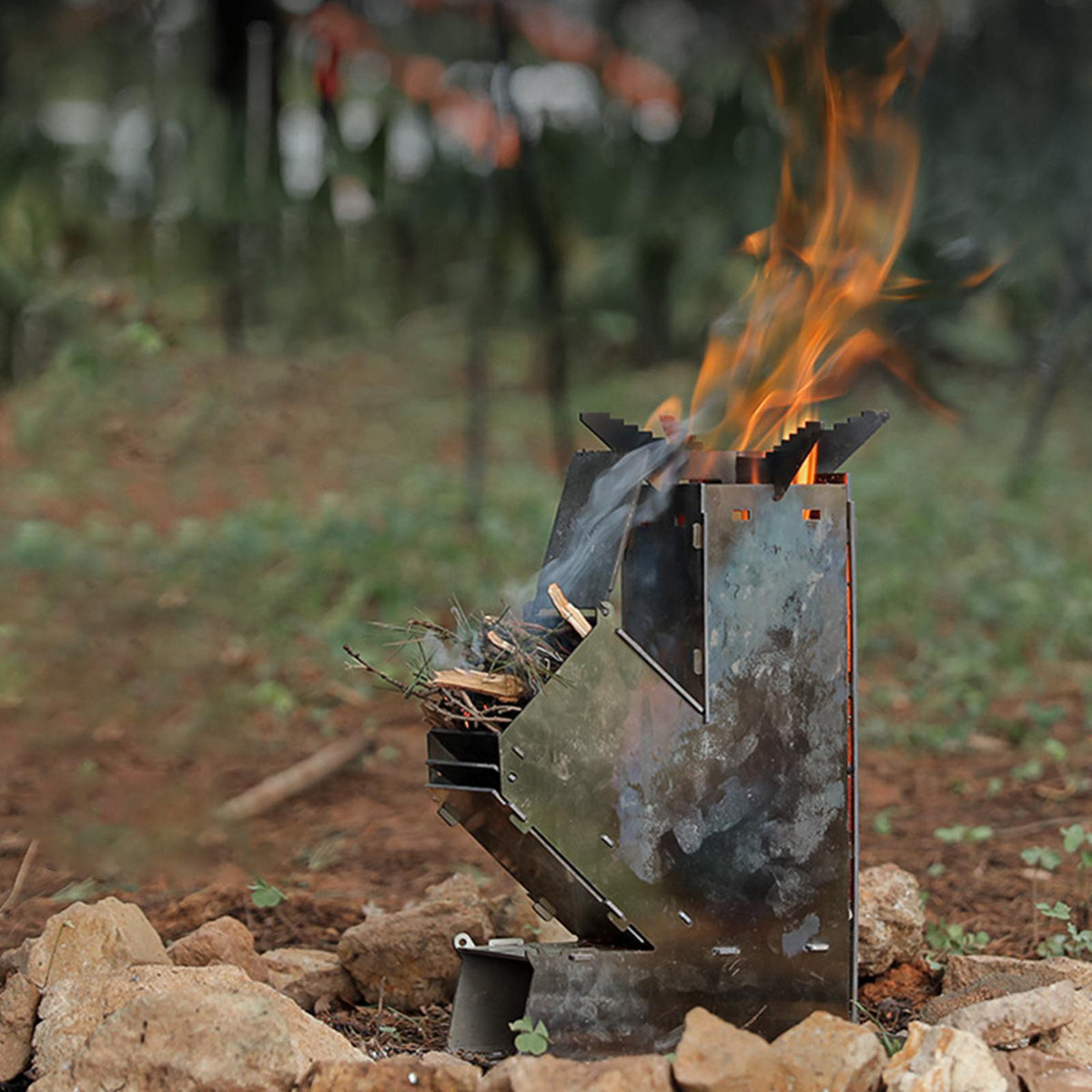 Compact Outdoor Rocket Stove for Wood-Fueled Cooking