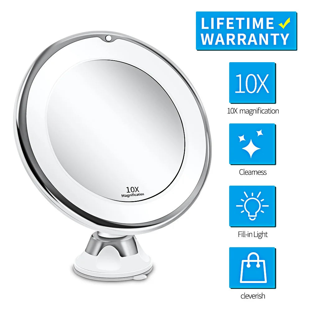LuxeView 10X Illuminated Touchscreen Makeup Mirror – Rechargeable & Adjustable Brightness