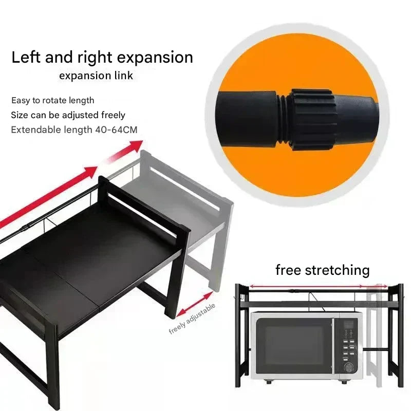 Retractable Double-Layer Kitchen Shelf in Carbon Steel