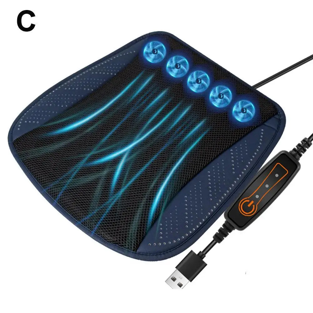 BreezyDrive Car Seat Cooler with 5 Adjustable Fans – USB-Powered Ventilated Cushion for Summer Comfort
