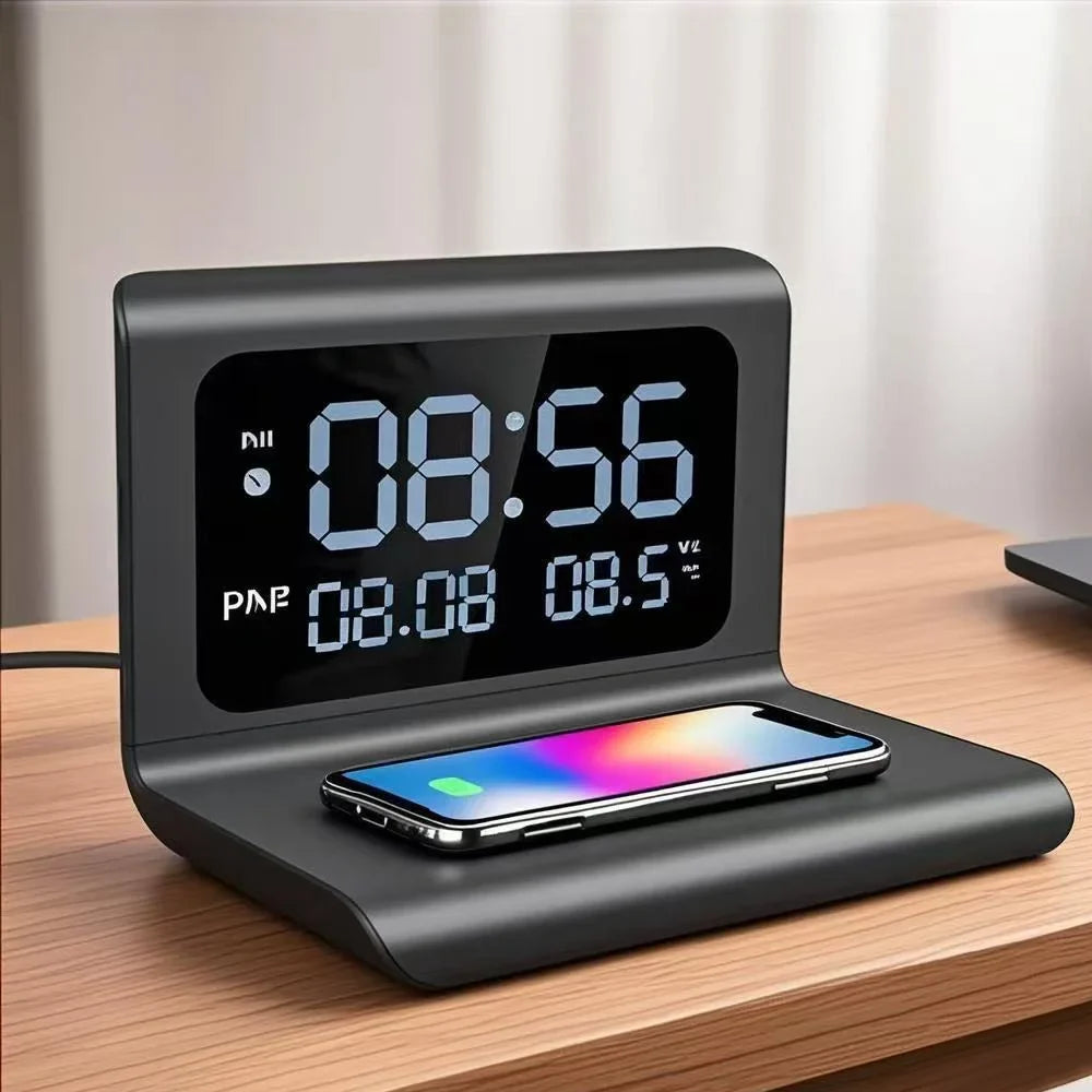 SmartCharge 30W Wireless Charging Station with Clock & Temp Display