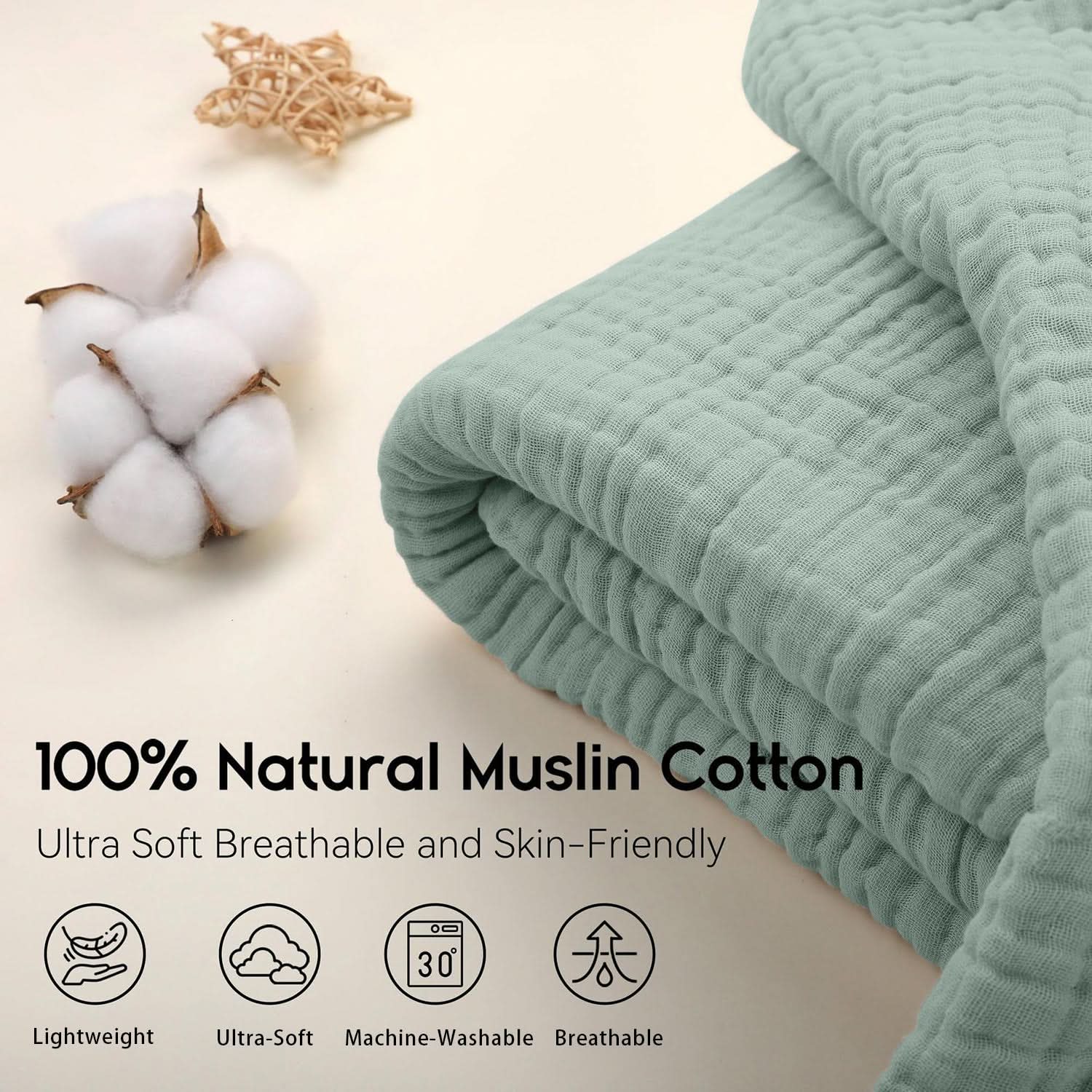 SereneWeave – Lightweight Cotton Muslin Throw for Cozy Spaces