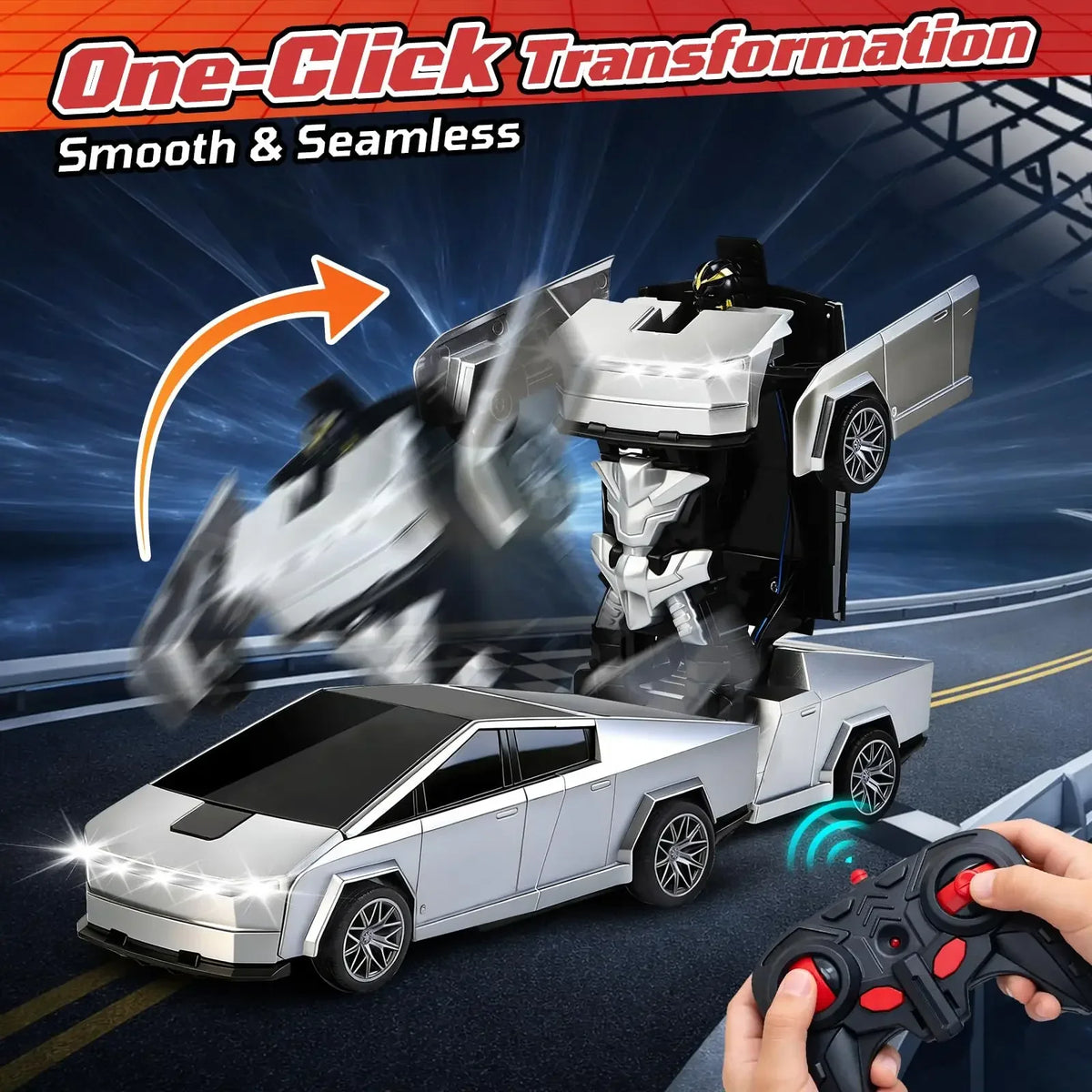 Transforming Tech Racer – 2-in-1 Remote-Control Vehicle & Robot with Lights