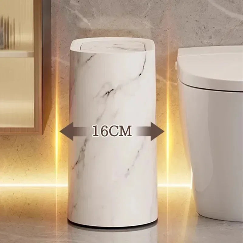 Sleek Marble-Style Waste Bin with Push Lid for Compact Areas
