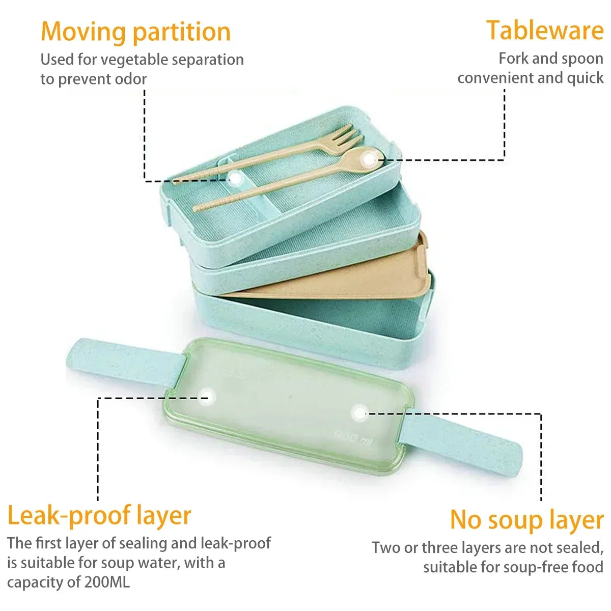 Eco-Friendly 3-Tier Lunch Box – 900ml Stackable Design with Utensils