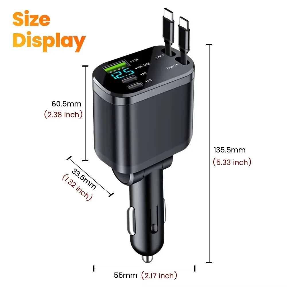 Versatile 5-in-1 Vehicle Charger with USB-C Fast Charge