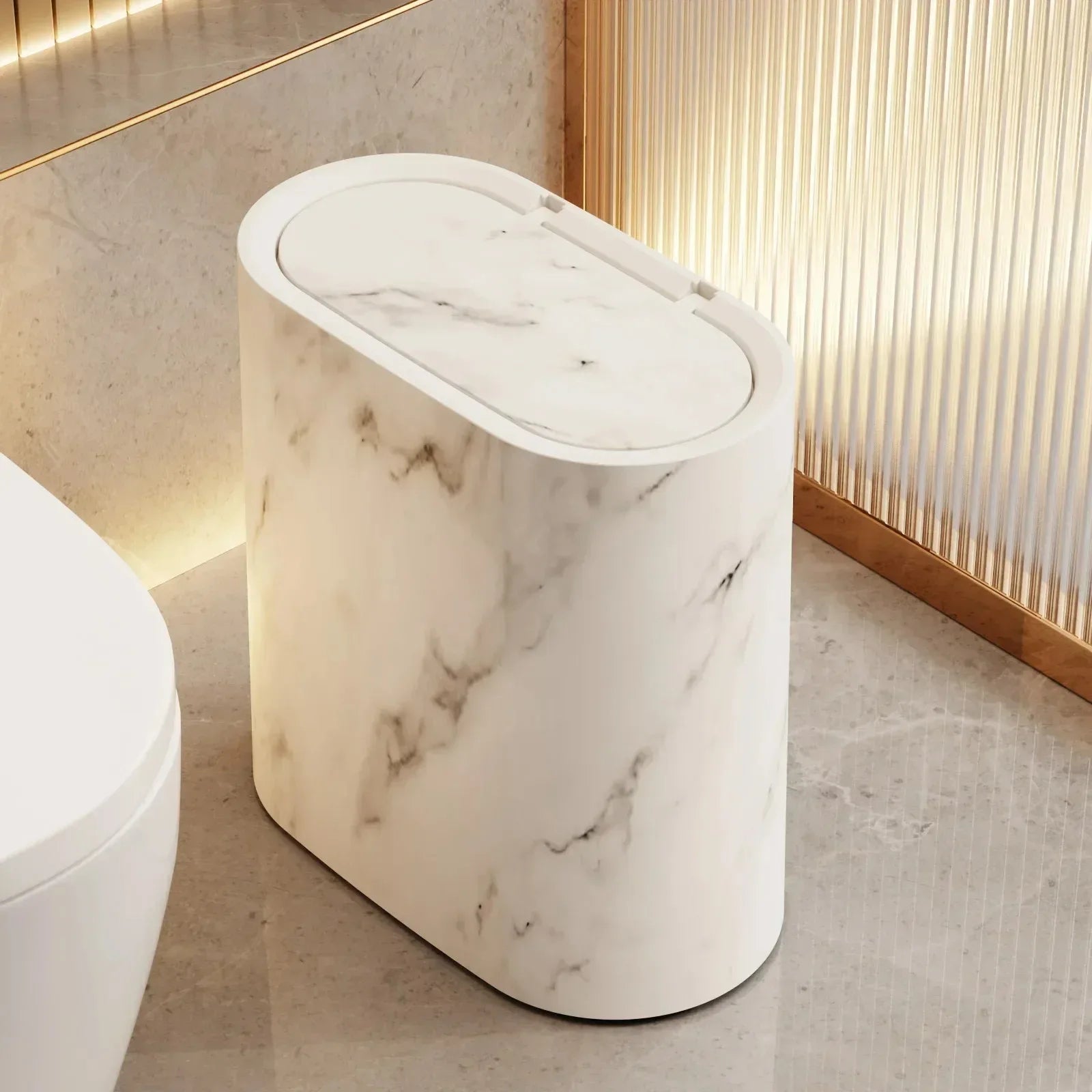 Sleek Marble-Style Waste Bin with Push Lid for Compact Areas