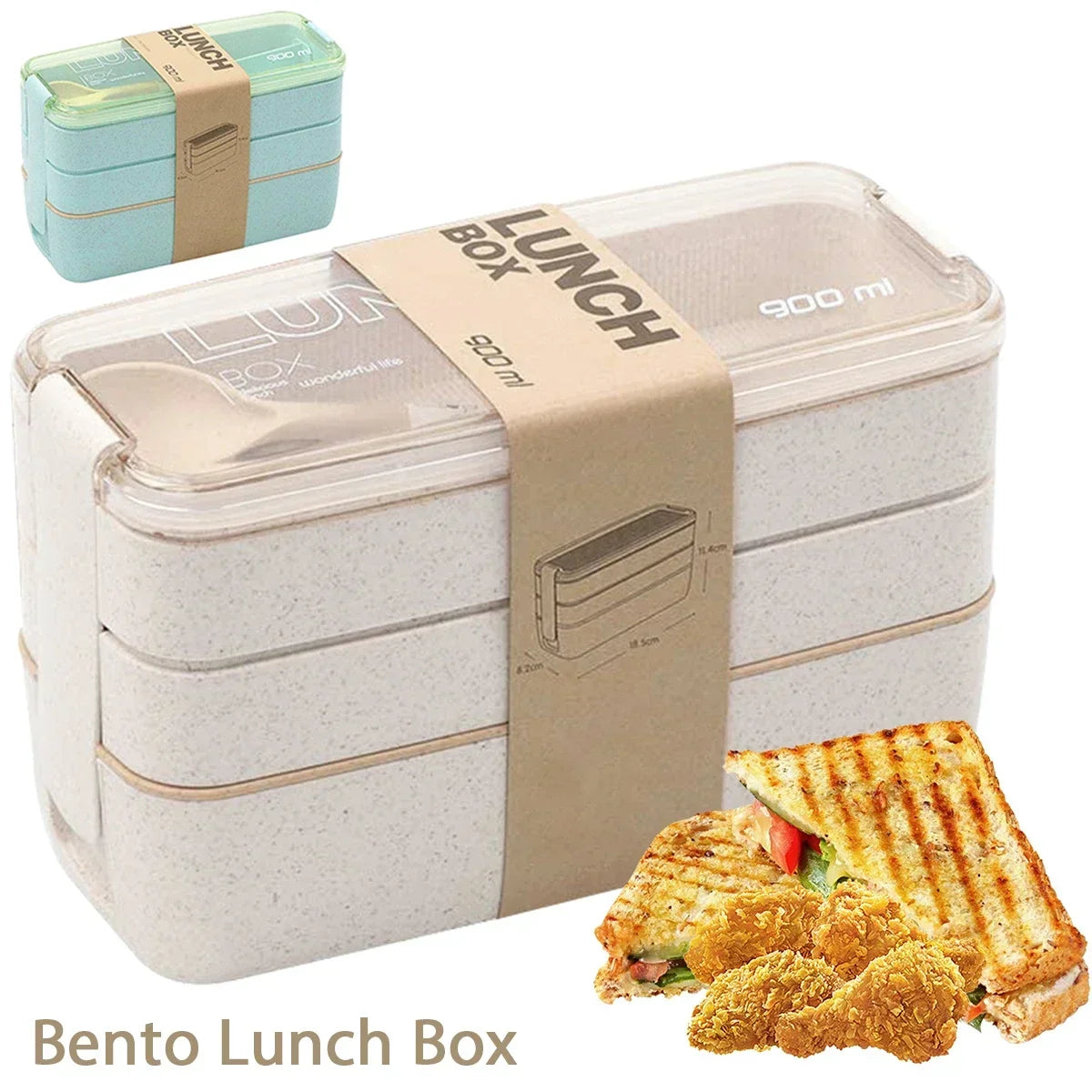 Eco-Friendly 3-Tier Lunch Box – 900ml Stackable Design with Utensils