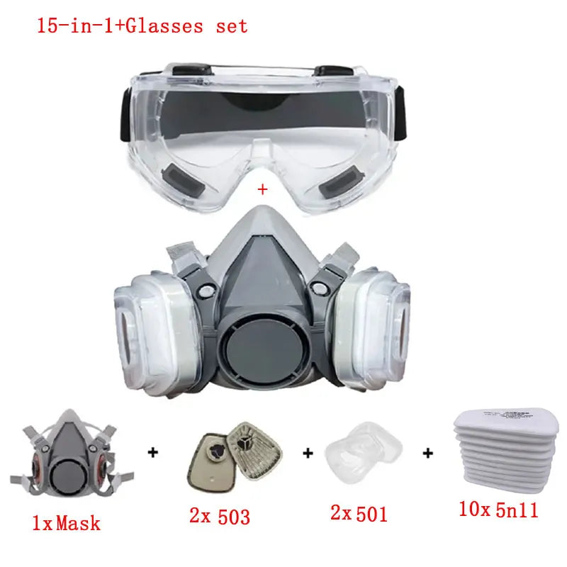 ClearGuard Half-Face Respiratory Mask with Particle Filters & Safety Eyewear