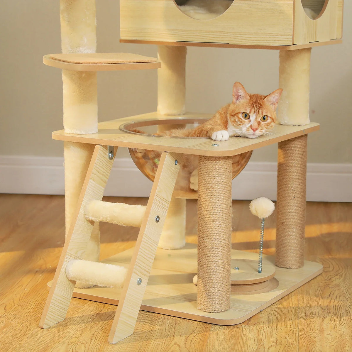 PurrNest 5-Tier Cat Haven | Multi-Level Wooden Cat Retreat with Scratch Posts & Comfortable Lounging Areas