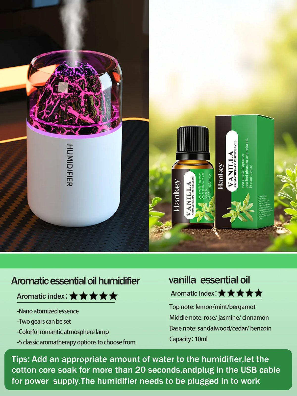 AromaWave Volcano Mist Diffuser & Humidifier with Light