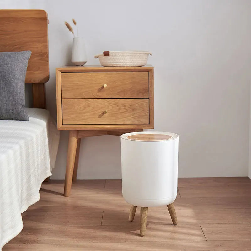 Eco-Friendly Wooden Trash Bin with Press Top Lid