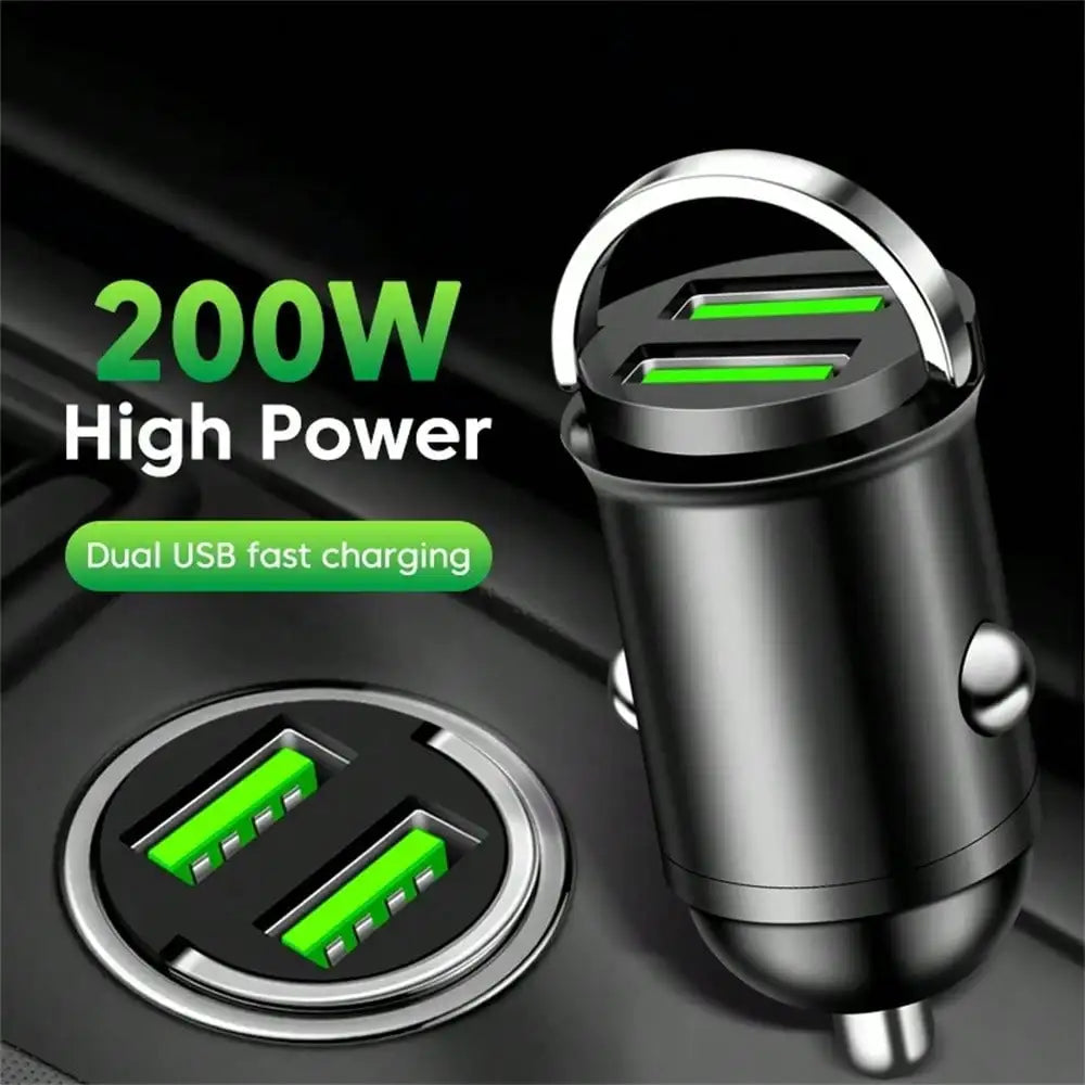 PowerDrive 200W Dual-USB Car Charger – Efficient On-the-Go Charging Adapter