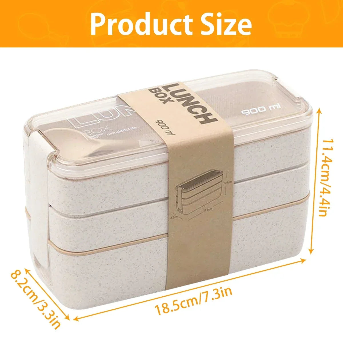 Eco-Friendly 3-Tier Lunch Box – 900ml Stackable Design with Utensils