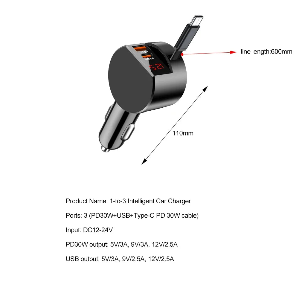 VersaCharge 3-in-1 Compact Car Charger with Rapid Charge Technology