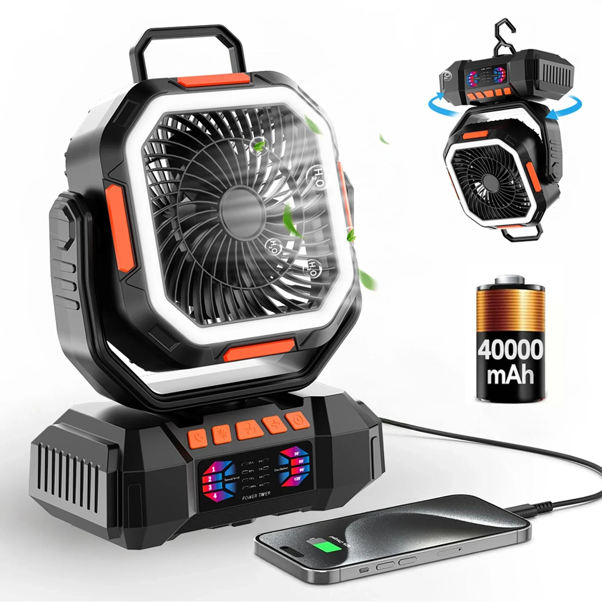 Portable Camping Fan with 40000mAh Battery and LED Light