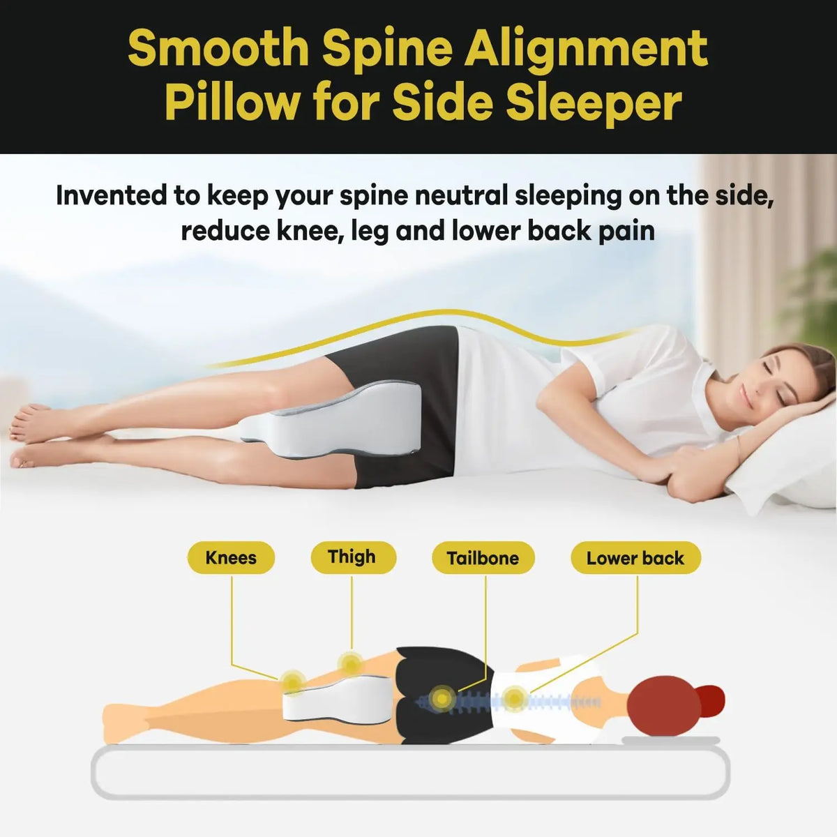 ComfortPlus Memory Foam Knee Pillow for Side Sleepers – Ergonomic Support Cushion