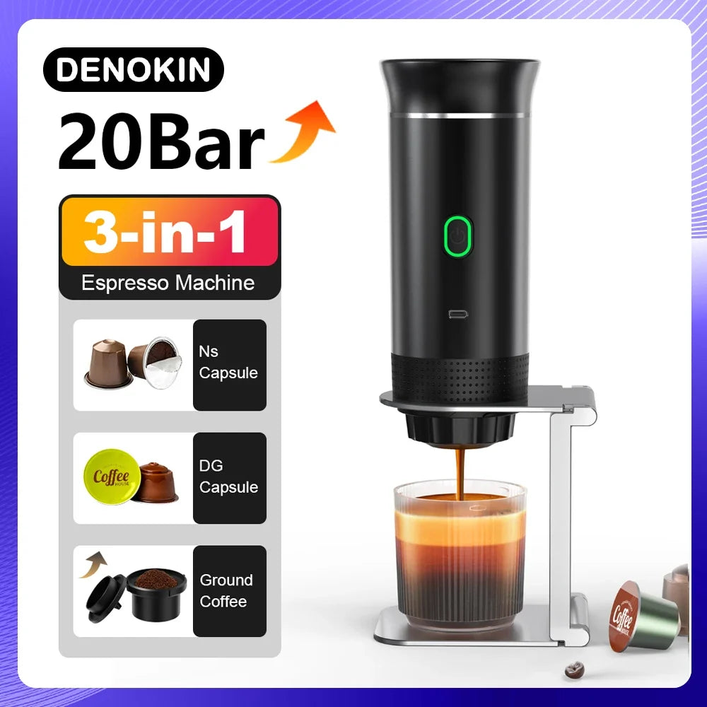Compact Wireless Espresso Brewer | 20-Bar Pressure & USB Rechargeable