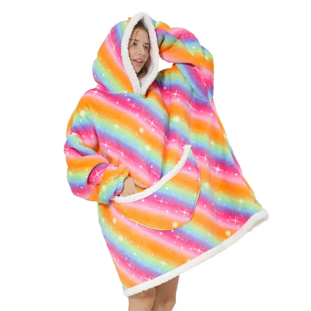 Hooded Fleece Blanket with Pockets – Extra Large Cozy Throw