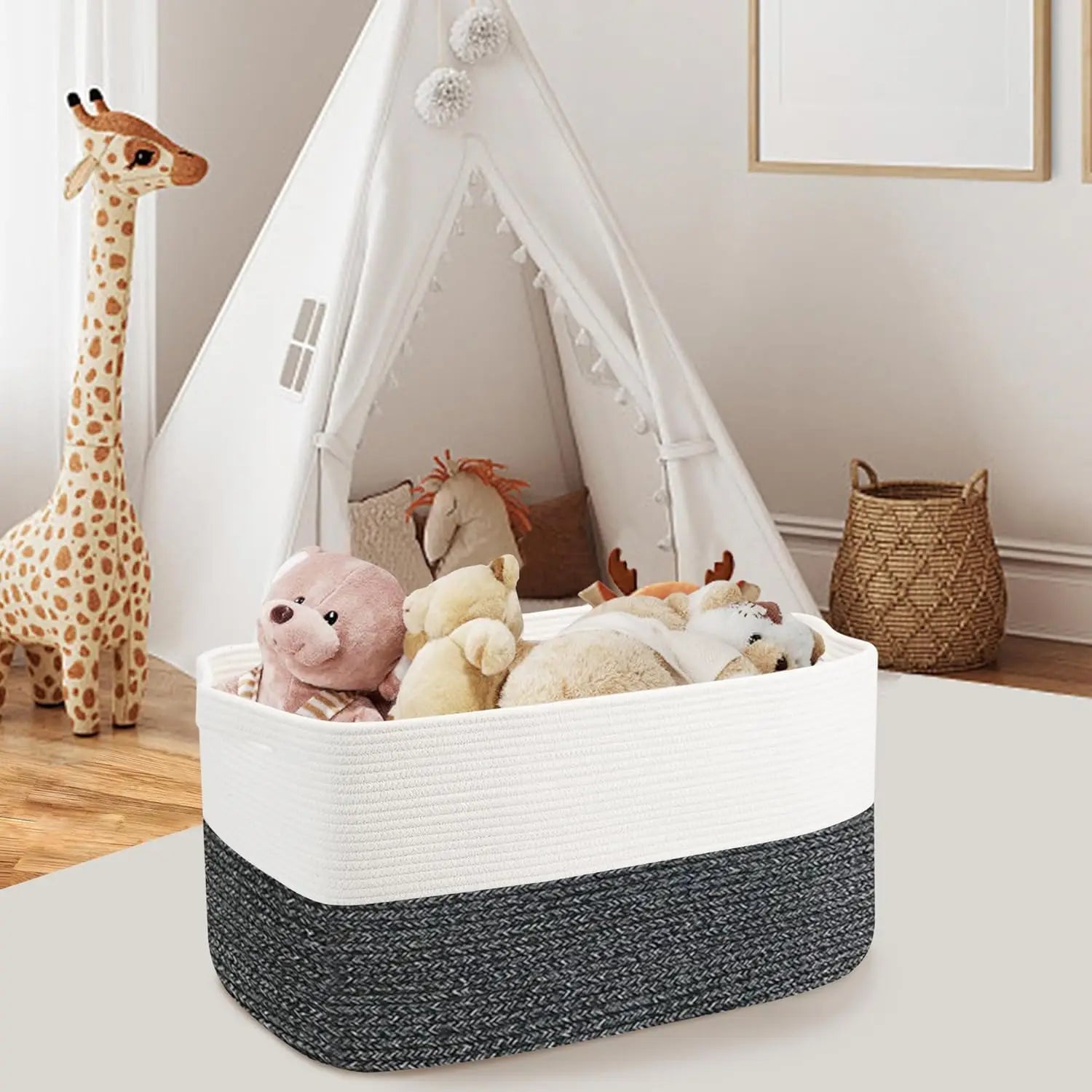 Oversized Woven Cotton Rope Storage Basket for Toys and Blankets