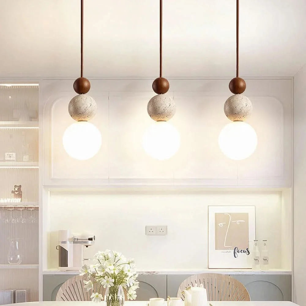 Elegant Gourd-Shaped Pendant Light with Mahogany Accents