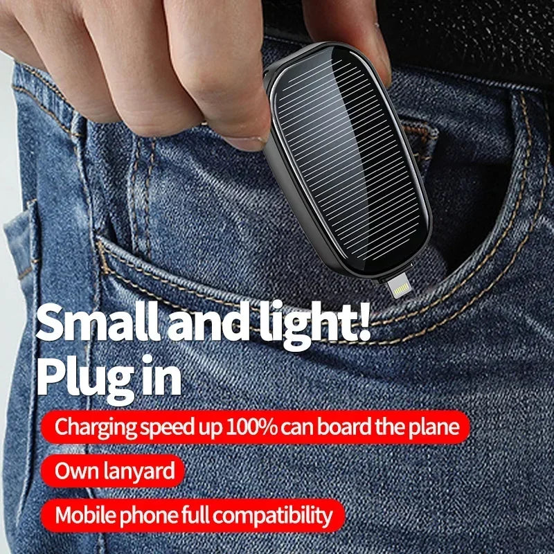 EcoCharge Solar Mini Keychain Power Bank – 1200mAh Portable Charger