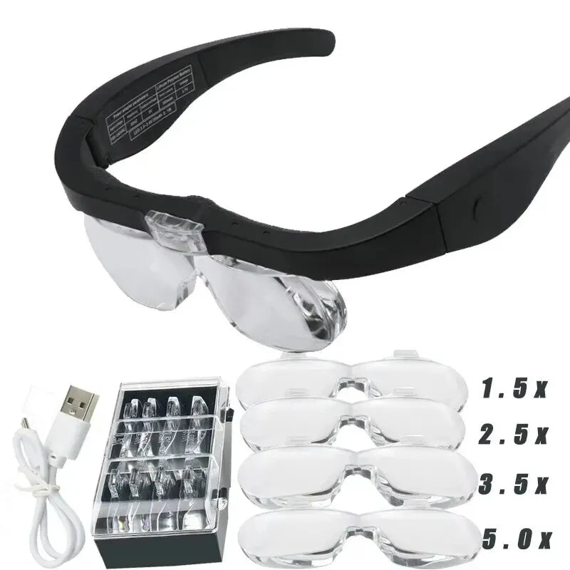 VisionMate Rechargeable LED Magnifying Glasses – Hands-Free Precision Tool