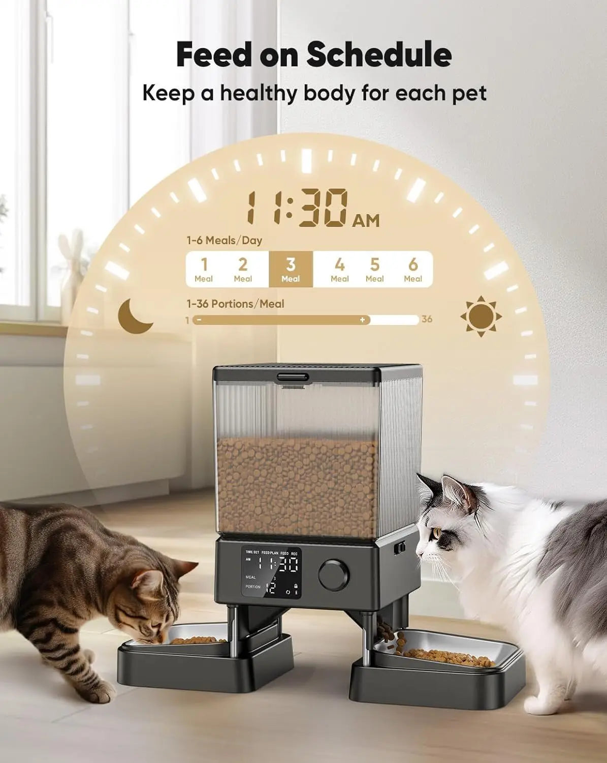 PetEase 5L Automatic Cat Feeder – Battery-Powered Stainless Steel Dispenser for Effortless Daily Meals