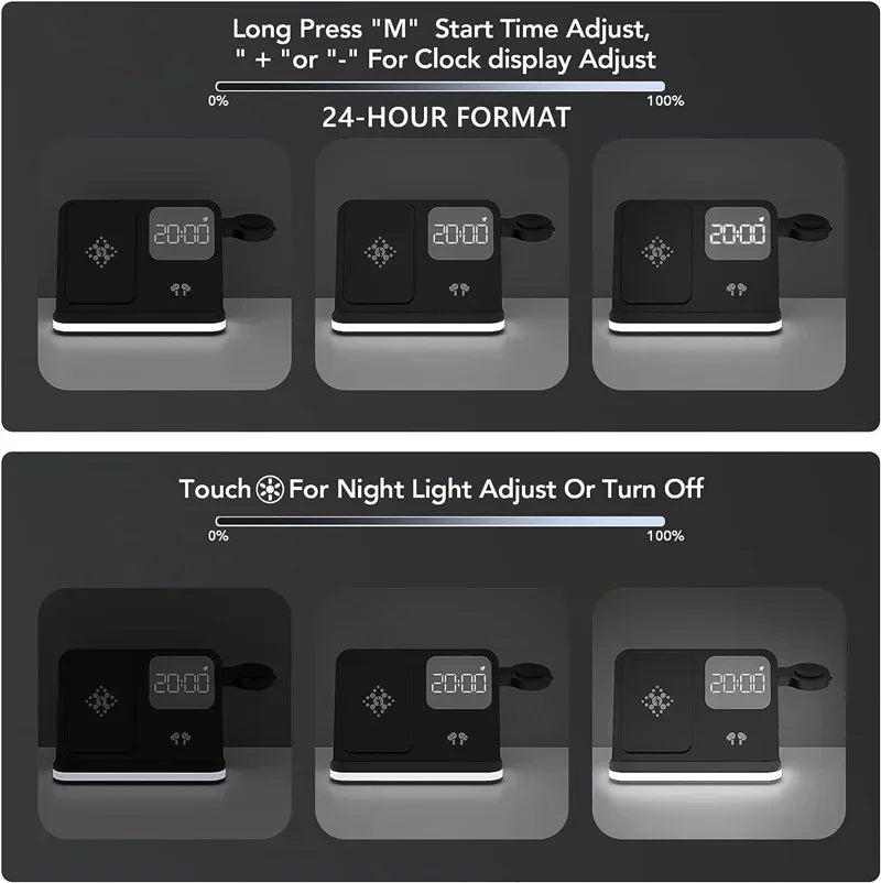 TrioCharge Hub: Wireless Charging Station with LED Clock & Fan