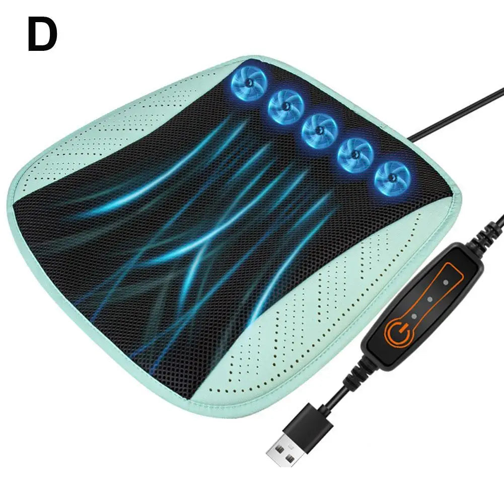 BreezyDrive Car Seat Cooler with 5 Adjustable Fans – USB-Powered Ventilated Cushion for Summer Comfort