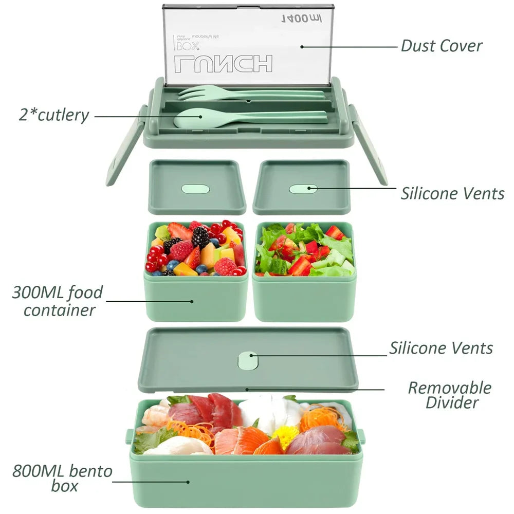 SmartMeal Duo – 1400ml Stackable Lunch Box with Utensils