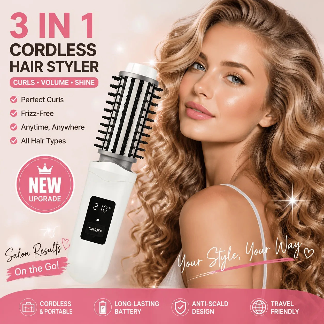FlexiStyle Cordless Hair Straightening Comb – 2600mAh Rechargeable Portable Hair Styler