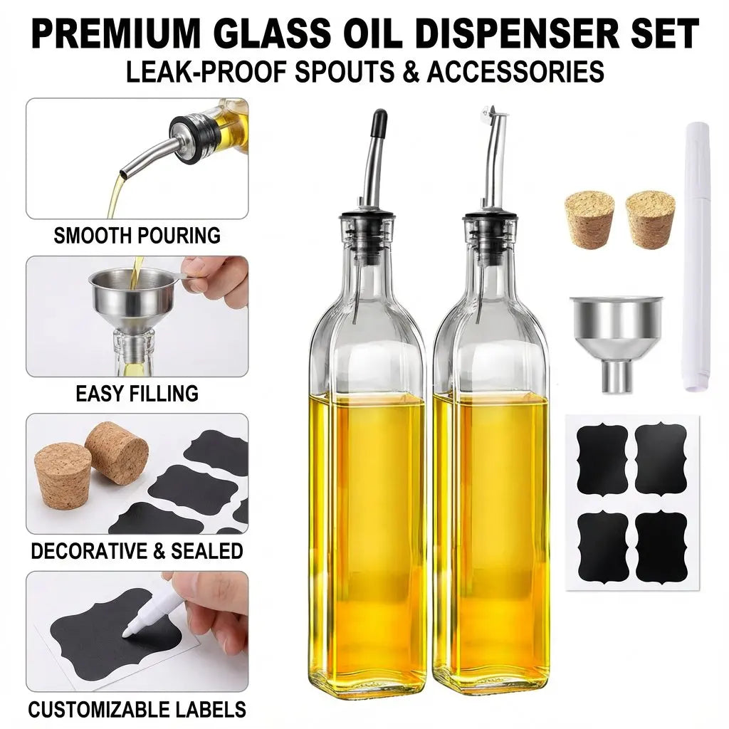 SmartPour 500ml Glass Oil Dispenser with Controlled Spout